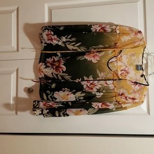 Sheer flower print ruffle sleeve blouse with ties
